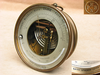 19th century brass cased aneroid barometer signed David Stalker no 18607